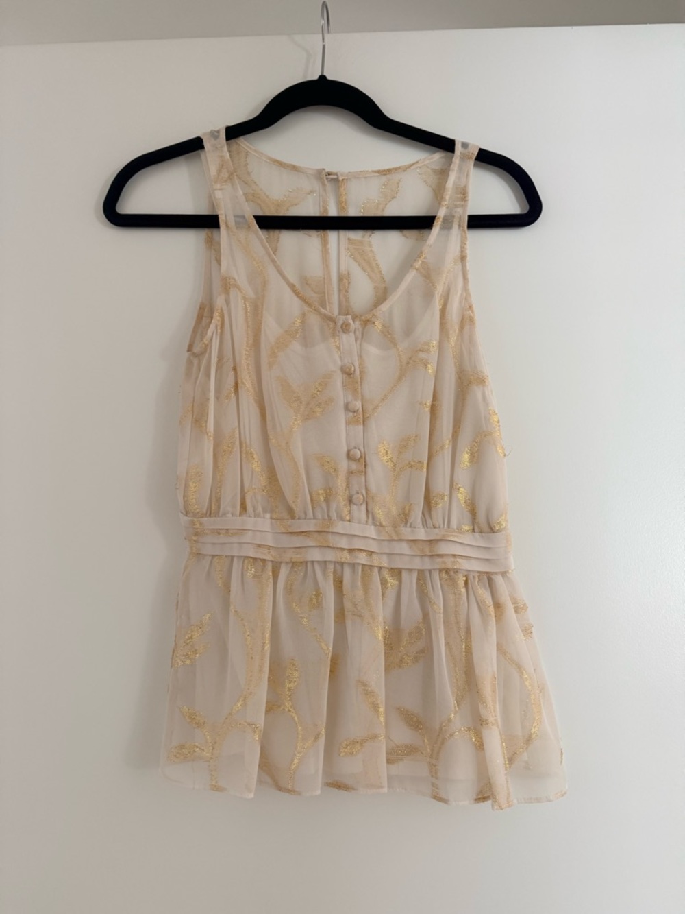 Cream and Gold Embellished Sleeveless Top